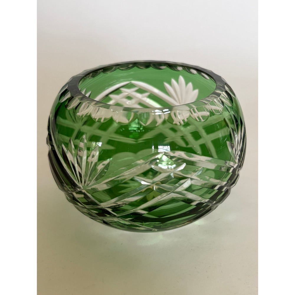 Green Round Cut Clear Fifth Ave Crystal Candle Trinket Holder Baccarat Style